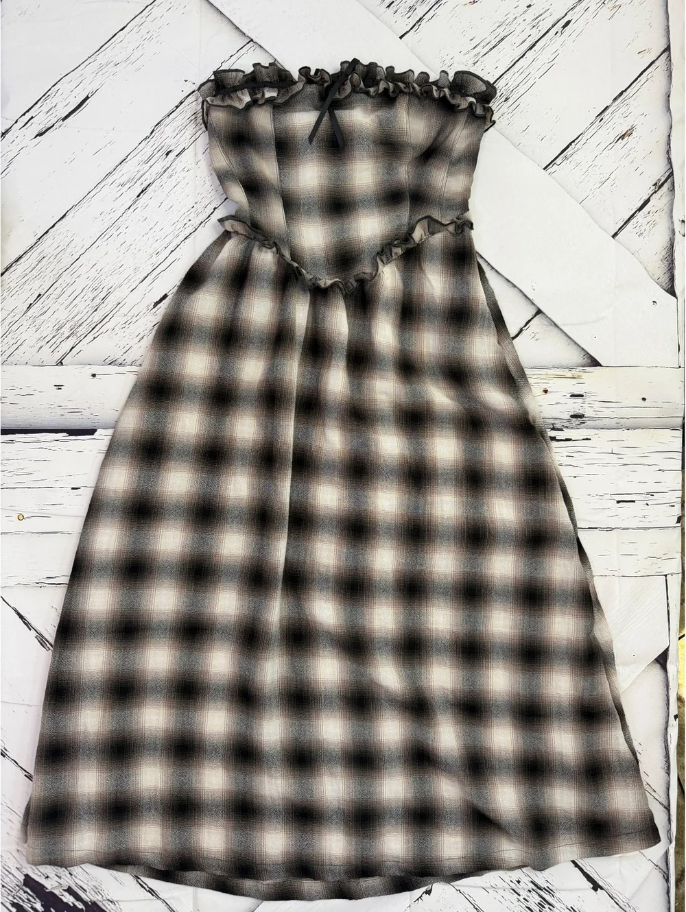 Urban Outfitters Kimchi Blue Plaid Corset Midi Dress Strapless Coquette Women SM